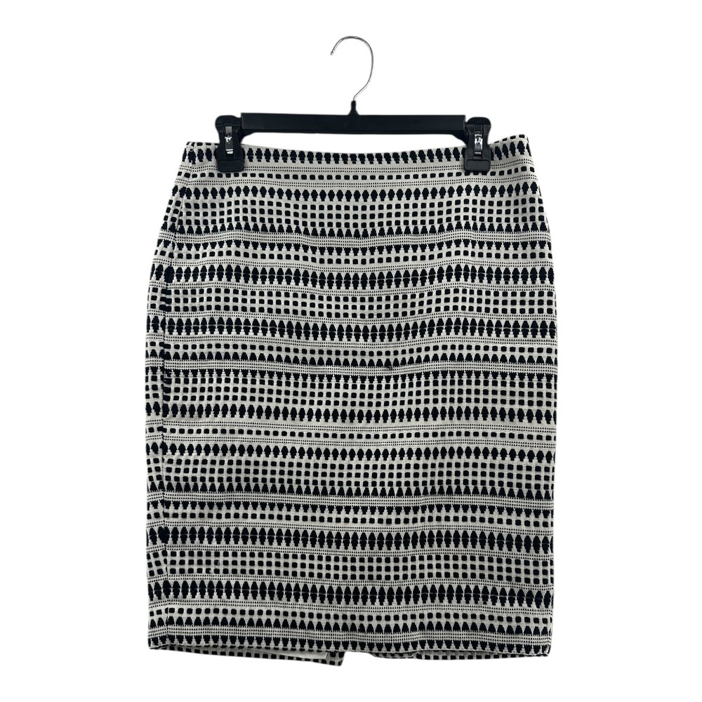 LOFT Womens Size 4 Pencil Skirt Black White Geometric Pattern Zip Back